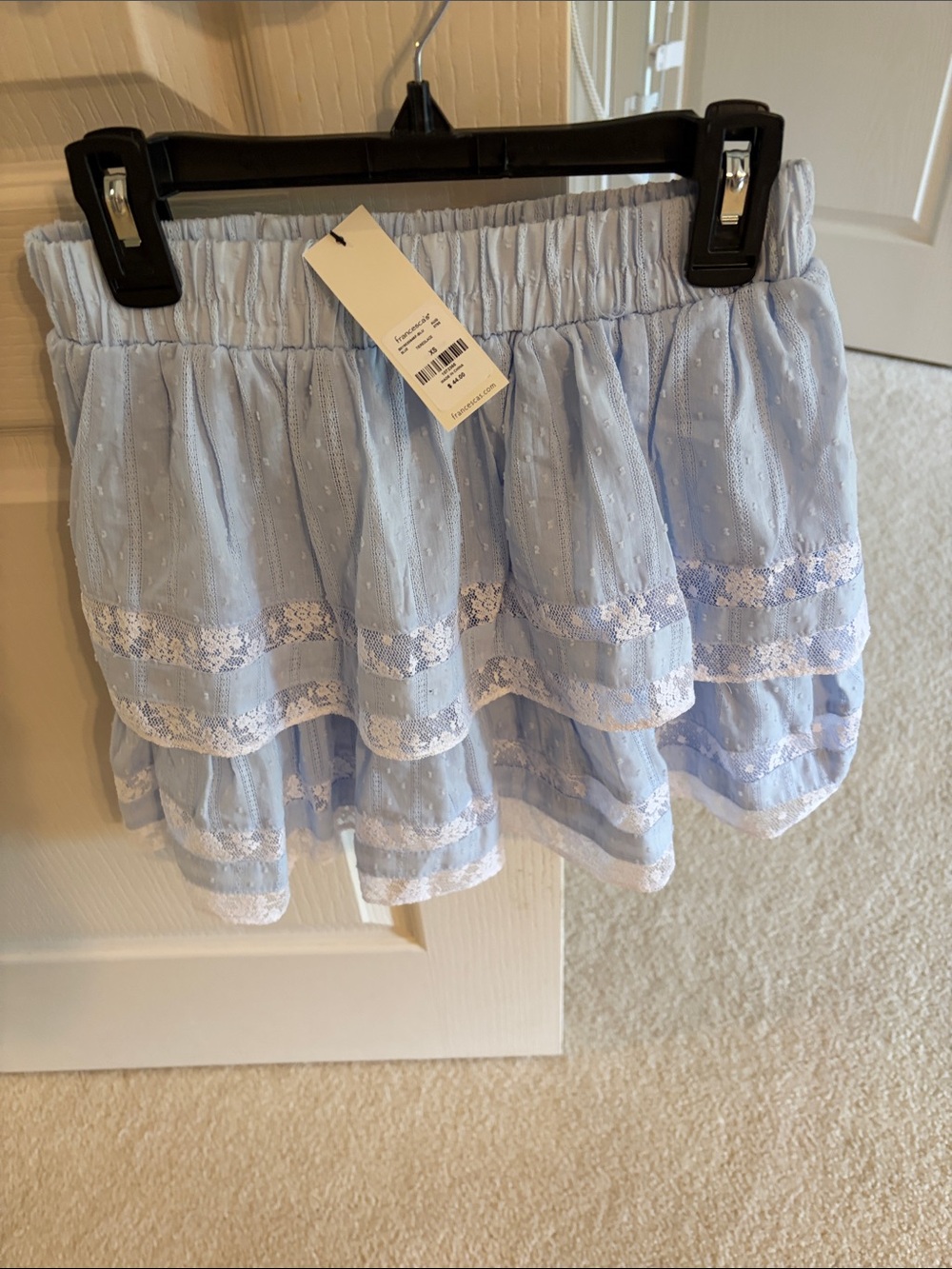 Francesca's Light Blue Lace Tiered Mini Skirt